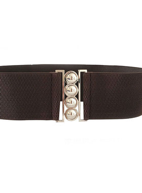 Wide Elastic Belt Solid Color Corset Belt Metal Buckle Lady