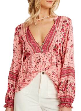 Super Chic pink floral blouse women 2020 cotton plus size bl