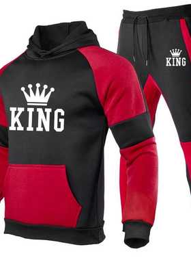 Men Tracksuit Sets Winter Print King Hoodies Pants 2 Piece S