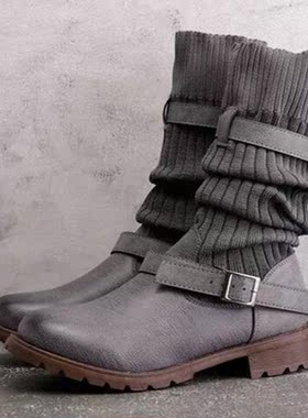 35-43 Plus-size women's stylish flat retro boots大码女士靴子