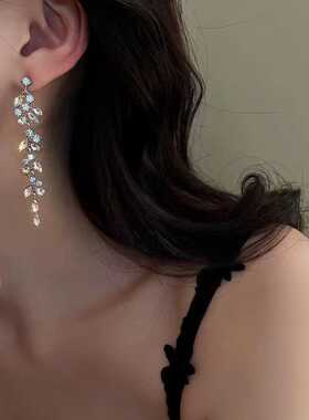 Two Tone Leaf Women's Carbon Zircon Long Earrings Color Jewe