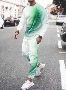 Men's 2 Piece Set Tracksuits 3D Print Long Sleeve T-Shirt Se