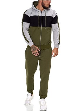 2022 Spring Autumn Men's Hooded Patchwork Sports Hoodeis Set