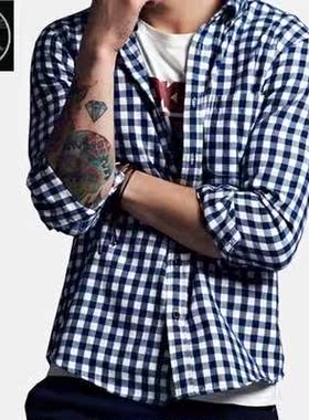 Men's flannel plaid shirt Casual Long Sleeve Shirts 男士衬衫