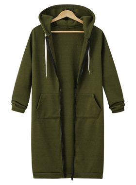 Women Casual Hooded Dress Coat Solid Drawsting Long Sleeve S