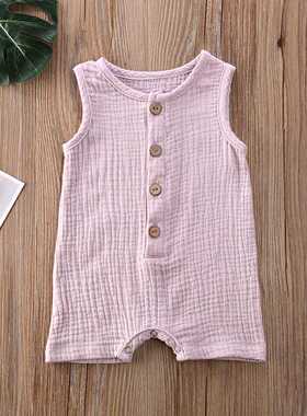 Toddler Infant Baby Girls Boys Sleeveless Buttons Solid Colo