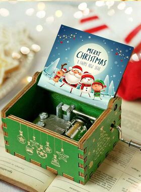 Merry Christmas music box wooden christmas gifts hand crank