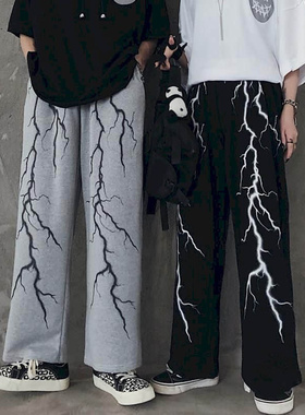 Men's casual pants dark lightning print loose all-match retr