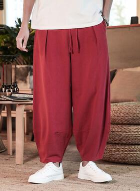 Japanese Loose Men's Cotton Linen Pants Male Summer New Brea