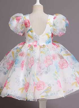 Elegant Girls Flower Puff Sleeve Dresses For Weddings Kids