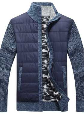 Winter Men's Fleece Sweater Coat Thick Patchwork Wool Cardig