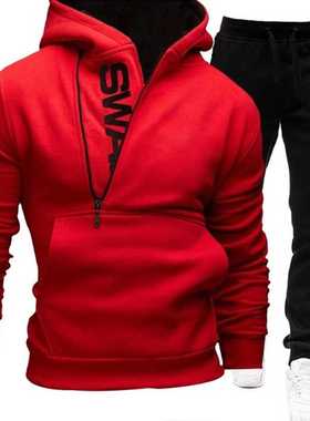 Men's Tracksuit 2 Piece Set Autumn Winter Zipper Hoodie + Sw