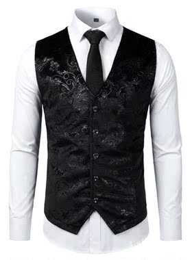 Gold Steampunk Vest Men Suit Gilet Homme Wedding Sleeveless
