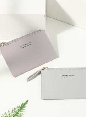 Men's Women's PU Zipper Cash ID Card Credit Card Holder Pure