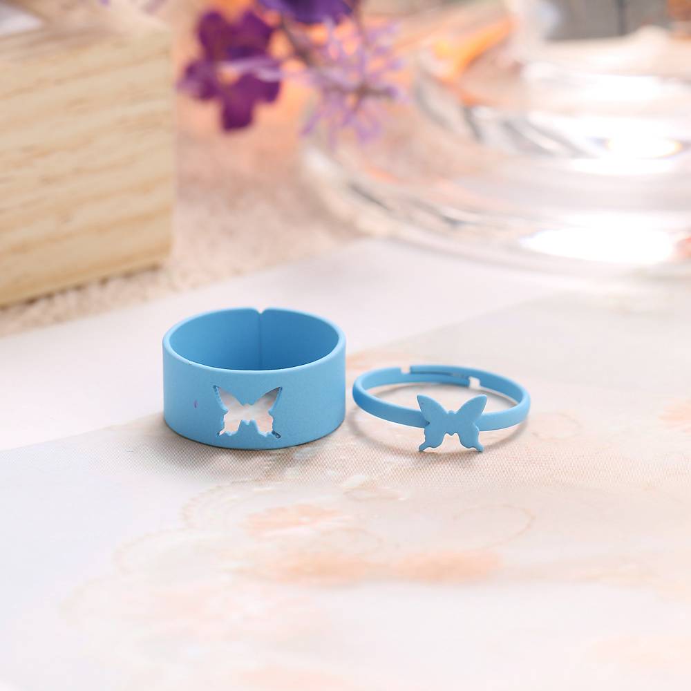 Punk Colorful Snke Butterfly Lover Couple Rings Set For Wom-图3