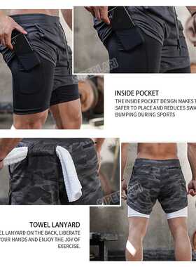 2022 Camo Running Shorts Men 2 In 1 Double-deck Quick Dry S