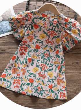 Baby Girl Princess Cotton Floral Dress Puff Sleeve Infant To