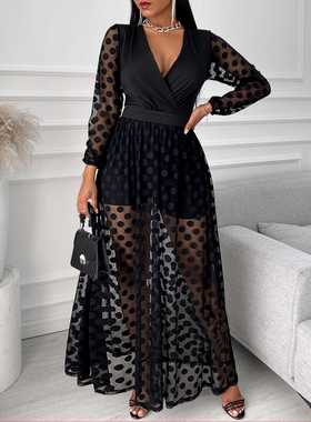 2022 Women's Clothing Spring Polkadot Print Wrap Long Sleeve