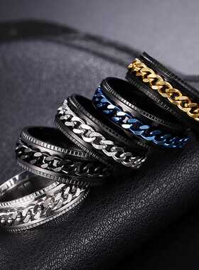 Ins Stainless Steel Rotatable Chain Link Men's Spinner Ring