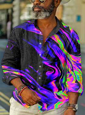 Men's Shirts Hip Hop Fashion Graffiti Print Long Sleeve