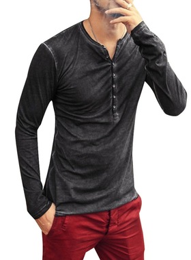2020 Men Tee Shirt V-neck Long Sleeve Tee&Tops Stylish S