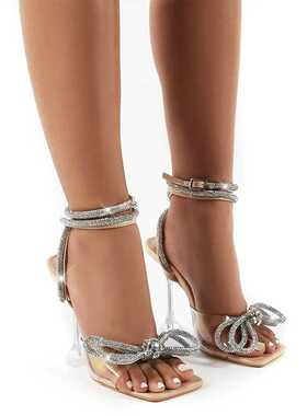 Rhinestone Bow-knot Women Sandals PVC Jelly Pumps Heels Ladi