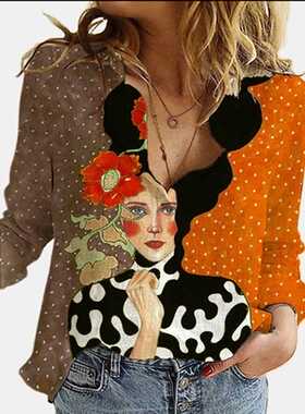 3D Digital Portrait Letter Printing Casual Women's Blouse 20