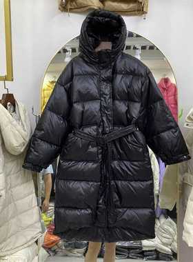 Korean Simple Belt Long Knee Down Jacket Women	s 2021