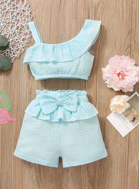 Summer Cute Baby Girls Clothes Sets One Shoulder Ruffles Top