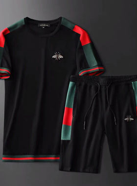 Ice silk suit men's summer new short sleeve T-shirt trousers