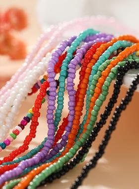 Colored rice Bead Necklace women短款颈链choker 彩色米珠项链