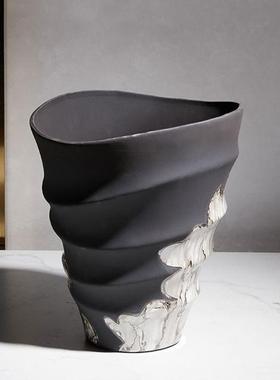 现代新中式大口径花瓶螺旋纹艺术插花花器样板间餐桌茶几摆件