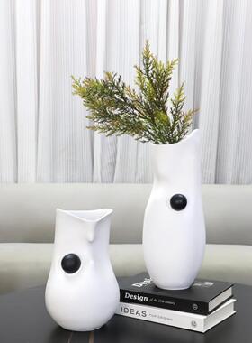 现代极简抽象白色黑点树脂花瓶桌面摆件客厅餐厅卧室玄关家居饰品