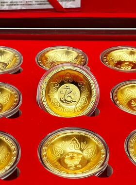 2025年十二生肖纪念金碗木盒套装生肖蛇纪念章会销保险开门红活动