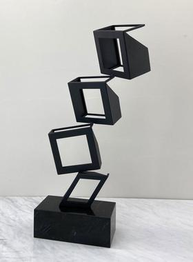 简约现代金属黑色创意摆件 客厅玄关样板间几何装饰品摆设