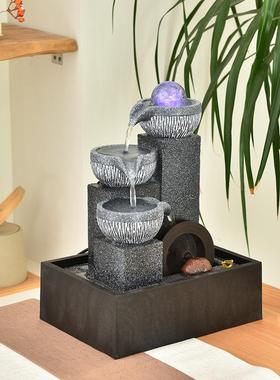 小型风水轮流水车转动喷泉加湿器客厅家居桌面设循环水流装饰摆件