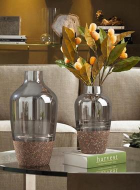 轻奢电镀茶色加磨砂石玻璃花瓶水培花器家居客厅装饰品插软装花瓶