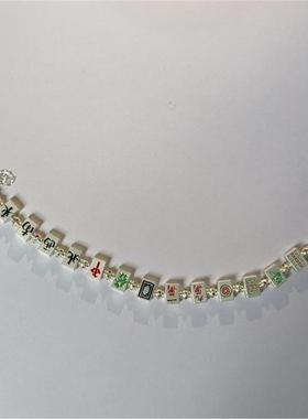 麻将手炼十三幺个性国潮招财珐琅彩手串高级感好运配饰13幺镀银