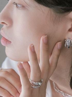 LUCA复古金属风925银小众时尚不规则开口戒指高级个性百搭女指环