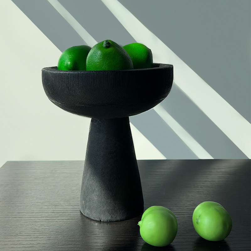 侘寂风黑色高脚小果盘复古做旧实木托盘果篓民宿家用高级装饰摆件,淘宝优惠券,粉丝福利购,淘宝优惠卷