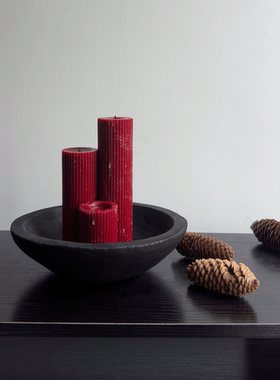 侘寂风红色蜡烛托盘实木果盘木盆