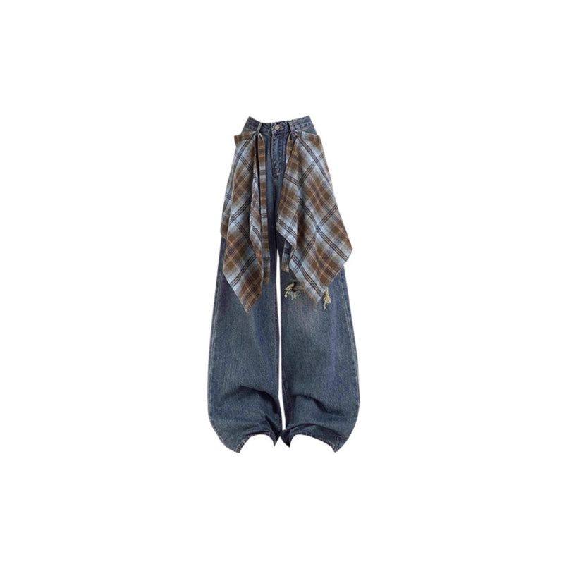 可拆卸屁帘阔腿牛仔裤女2025秋季新款设计感高腰假破洞垂感直筒裤,淘宝优惠券,粉丝福利购,淘宝优惠卷