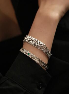 青碧祥云绿玛瑙绿度母心咒手镯国潮古风设计2023年新款潮手饰配饰