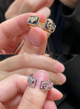 爱心冷法郎开口戒指牛排天反战水手粉蓝双色环形耳夹