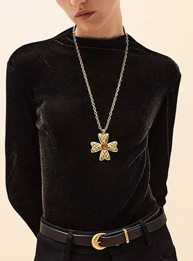 面包纹蝴蝶结项链新款长款吊坠链女ins小众设计高级感毛衣链饰品