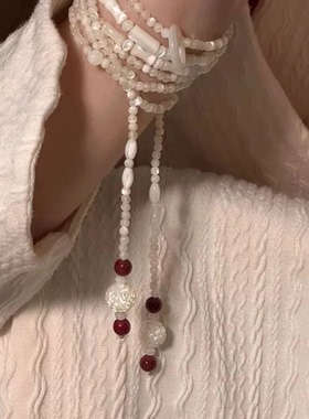 新中式白串珠长款手链复古显白秋冬项链礼物新款饰品