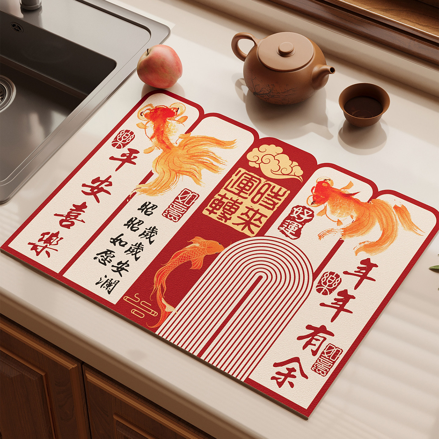 红色厨房沥水台面垫硅藻泥吸水垫厨具隔热垫碗盘杯免洗可擦保护垫,淘宝优惠券,粉丝福利购,淘宝优惠卷