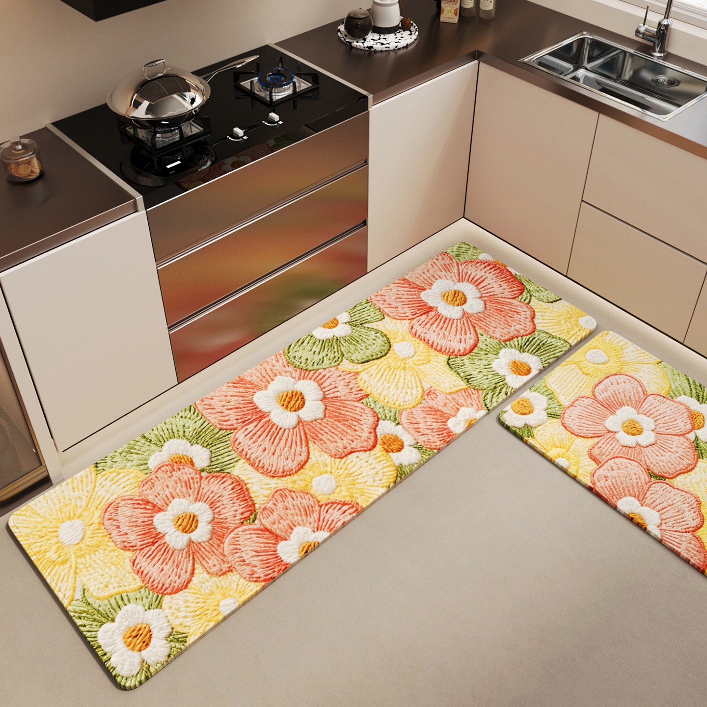 厨房专用地垫仿编织亚麻家用免洗吸水速干除尘耐磨耐脏擦脚垫地毯,淘宝优惠券,粉丝福利购,淘宝优惠卷