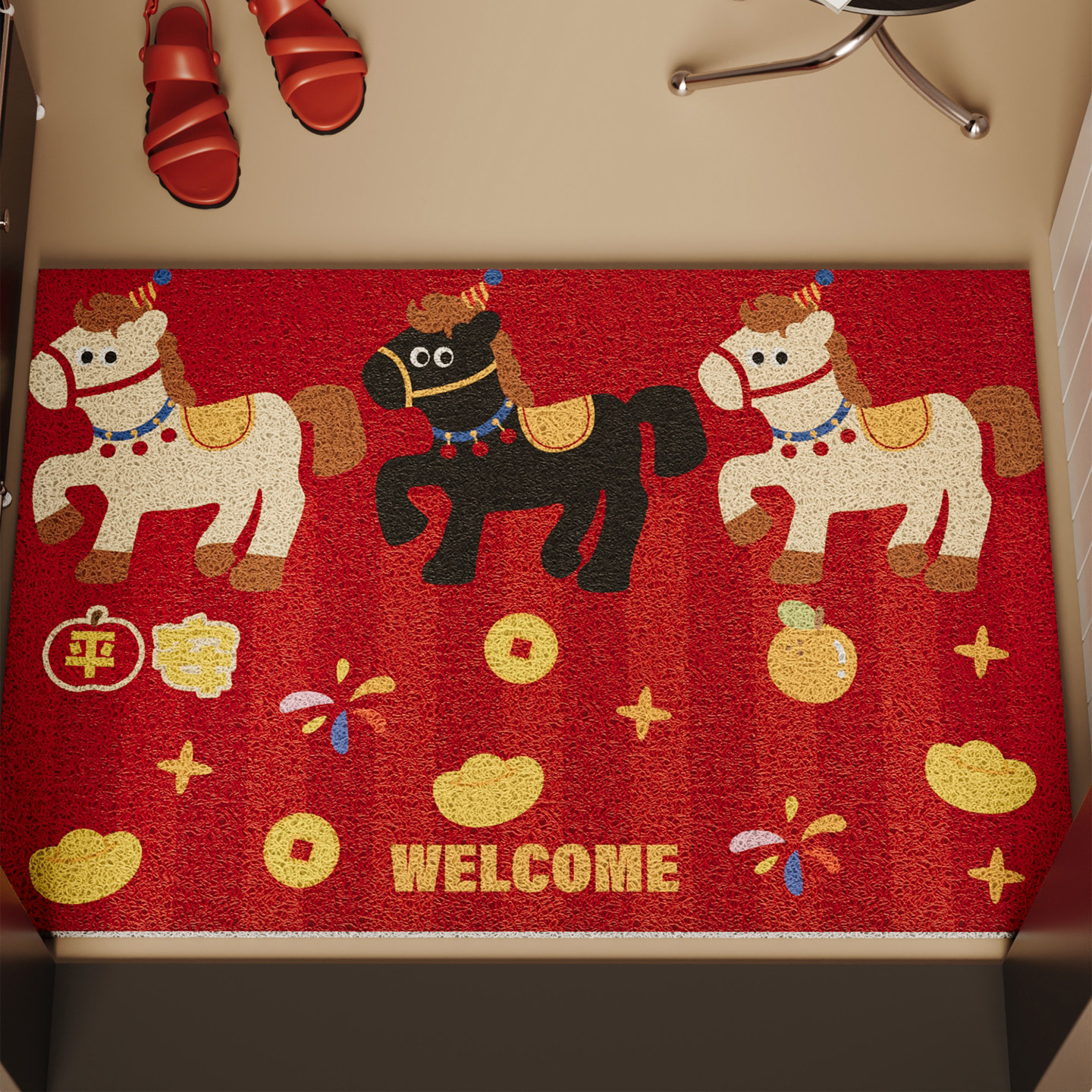 玄关大门进门脚垫红色丝圈入户门地垫耐磨除尘免洗耐脏可裁剪地毯,淘宝优惠券,粉丝福利购,淘宝优惠卷