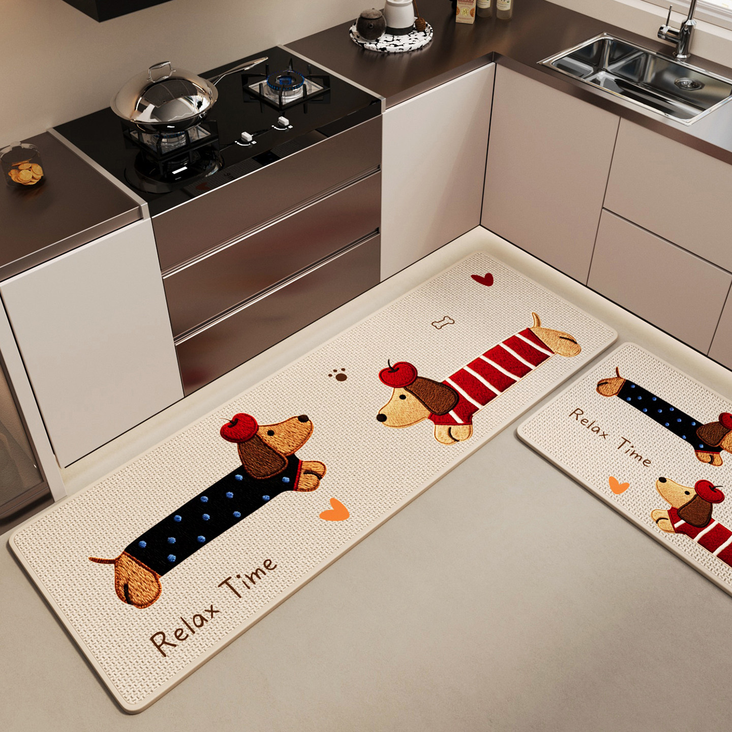 厨房专用地垫家用免洗吸水速干擦脚垫子仿编织亚麻卡通腊肠狗地毯,淘宝优惠券,粉丝福利购,淘宝优惠卷
